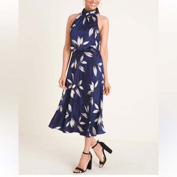 Adrianna Papell Dresses & Skirts - (RTR) Adrianna Papell Elegant Navy Blue Leaf Print Dress